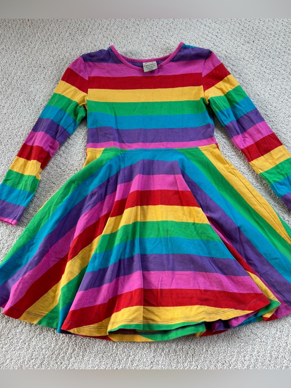 Frugi Girls' Rainbow Stripe Long-Sleeve Twirl skater Dress